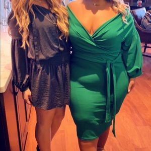 Forest green / off the shoulder midi wrap dress